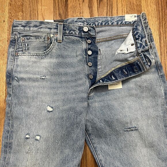 Levis Mens 501 Slim Taper Distressed Selvedge Denim Light Wash Jeans Size 35x30 - Picture 3 of 12
